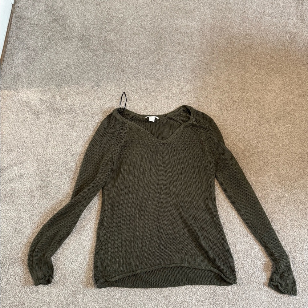 H&M Olive Knit V-Neck Sweater